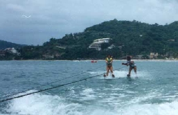 Enlarged photo of water skiing